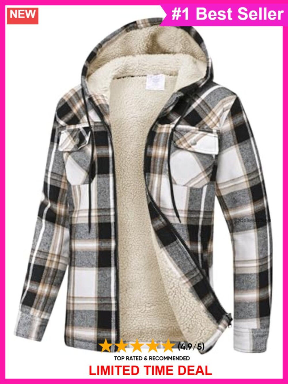Fleece Lined Plaid Zip Up Hoodie Jacket with Pockets